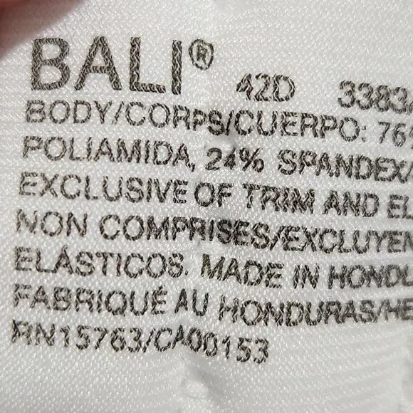 Bali Bra Size 42D White Floral Adjustable Straps.   New - Picture 9 of 10